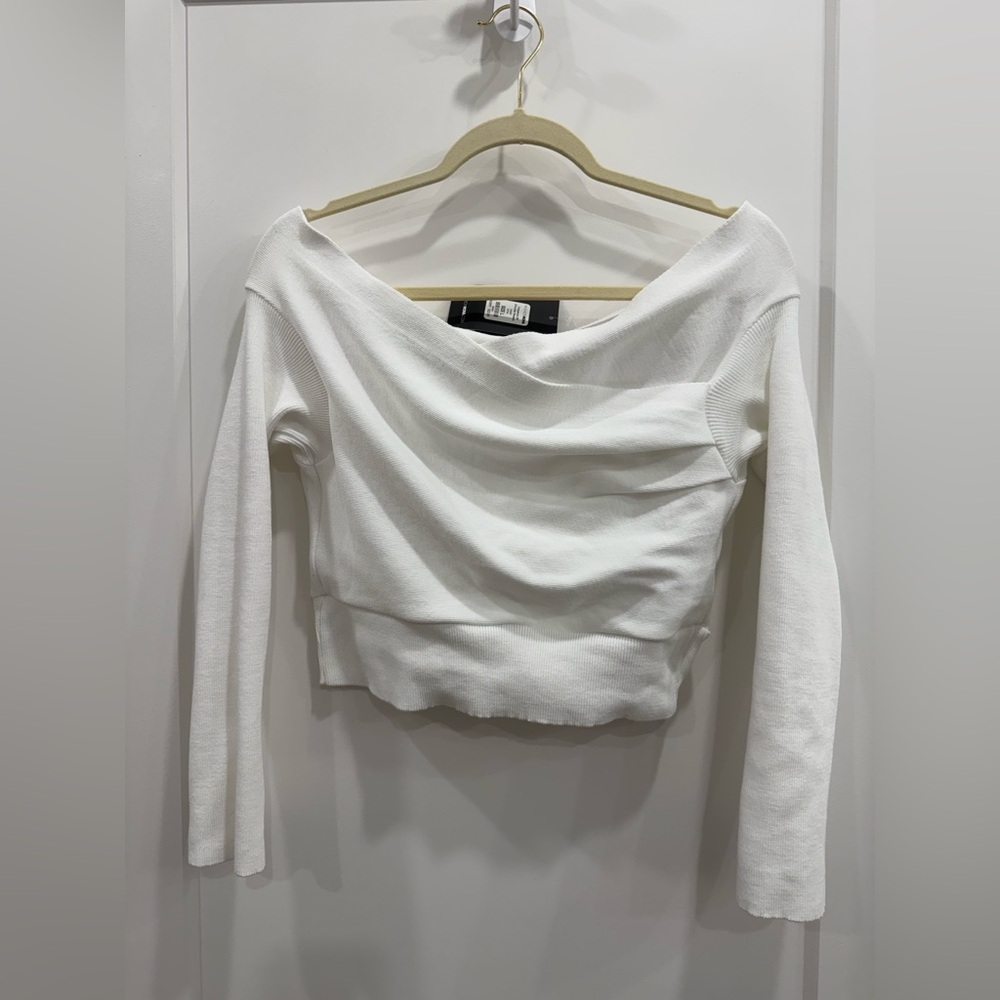 Fashion Nova Off-the-Shoulder Draped Ribbed Crop Knit Top – Size Large – NWT